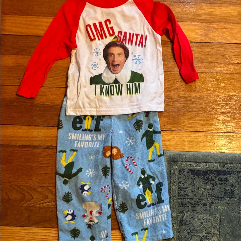 ELF Kids Pajama Set - Red and White Top with Blue Pants